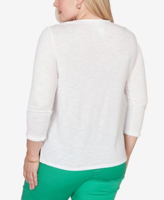 Women's Resort Living Tropical Flower Embroidered Top