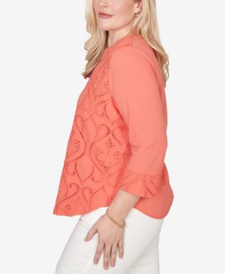 Women's Resort Living Textured Lace Scroll Henley Top