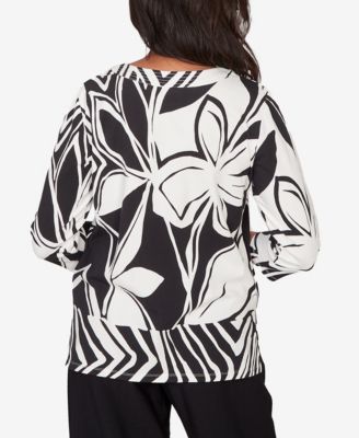 Women's Crowd Pleaser Dramatic Abstract Floral Split Neck Top