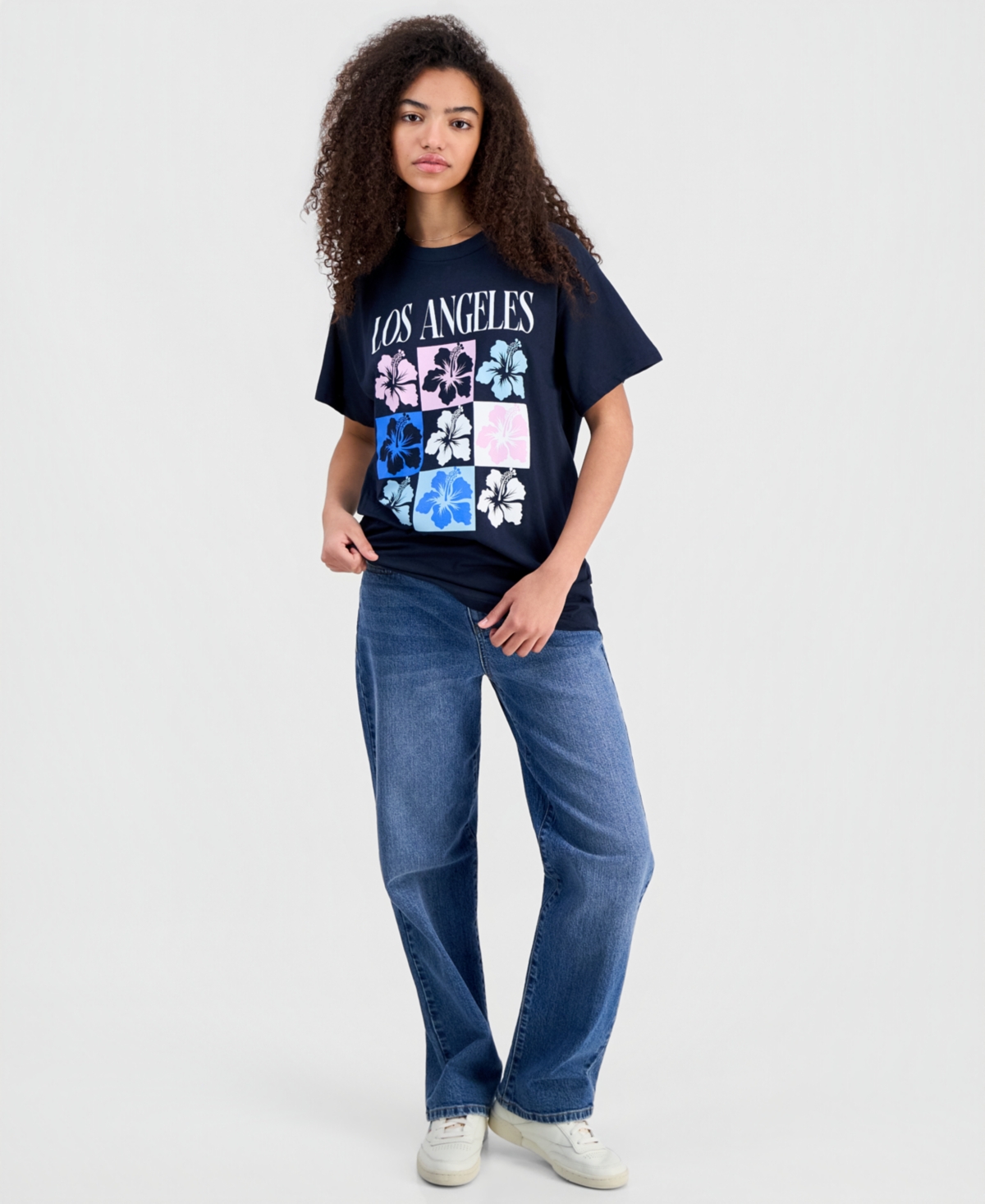 Rebellious One Juniors' La Hibiscus Cotton Boyfriend T-Shirt