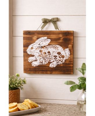 Etched Farmhouse Easter Rabbit Bunny Wood Hanging Wall Art 13" x 15"