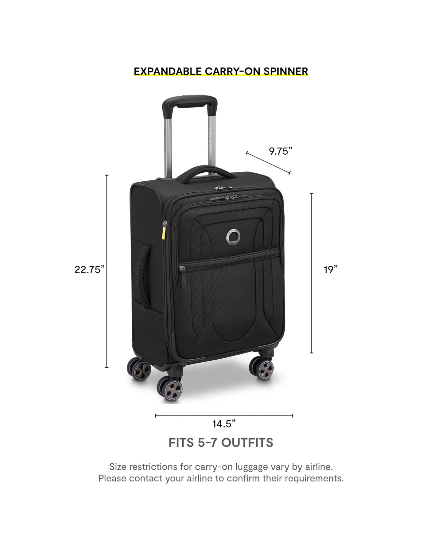 Чемодан Delsey Paris Shadow DLX Small Expandable Carry-On Spinner, цвет: Чёрный — фото 4