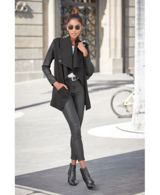 Women's Faux Leather Sleeve Black Wrap Jacket