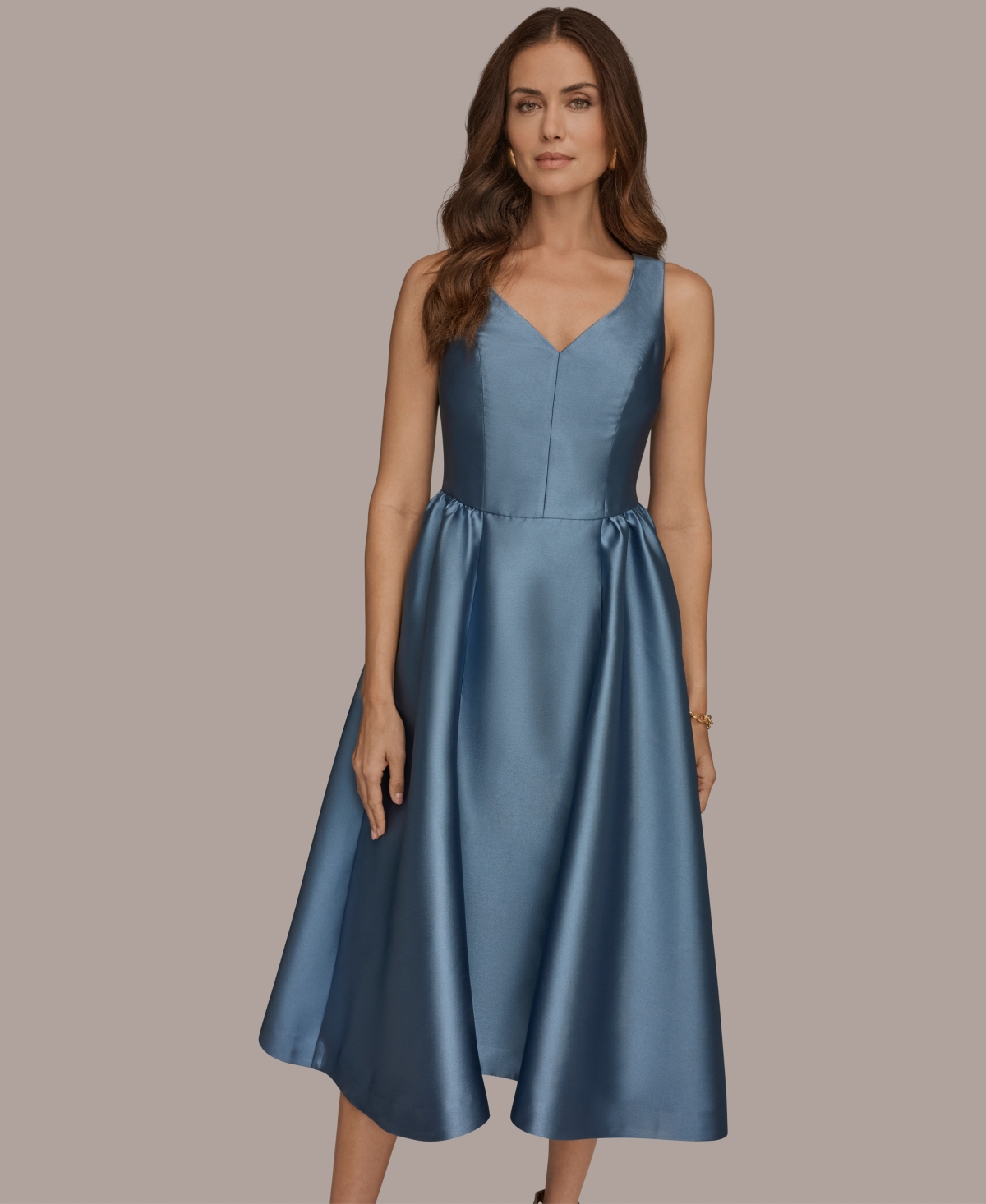 Donna Karan New York Women's Sleeveless V-Neck A-Line Midi Dress