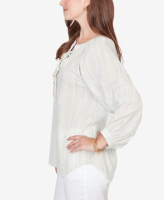 Petite Crinkle Stripe Tie-Front Peasant Top