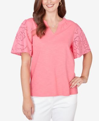 Petite Eyelet Sleeve Cotton Jersey Top