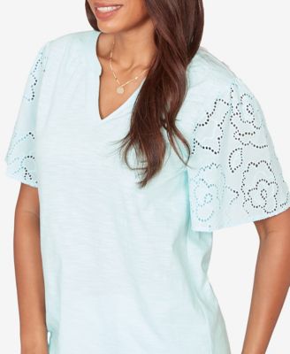 Petite Eyelet Sleeve Cotton Jersey Top