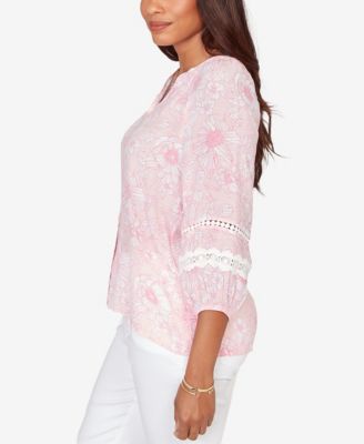 Petite Floral Silky Gauze Peasant Top