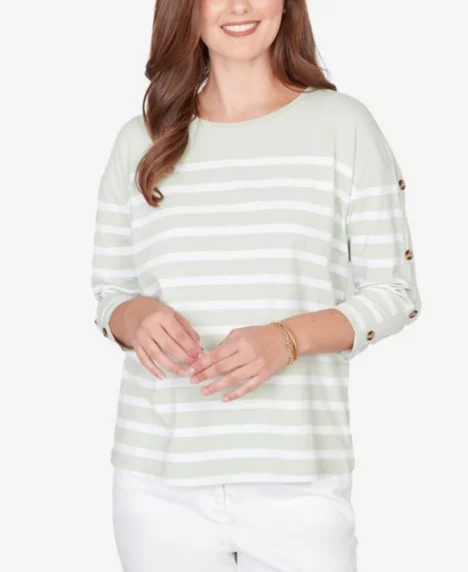 Petite Yarn Dyed Stripe Knit Top - Aloe Multi