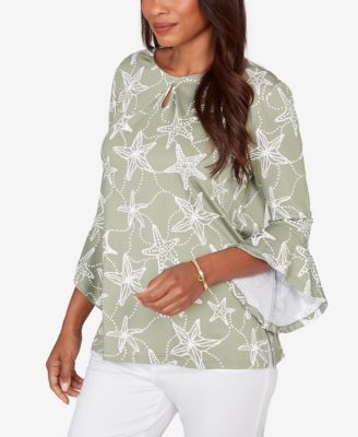 Petite Starfish Puff Print Flutter Sleeve Top