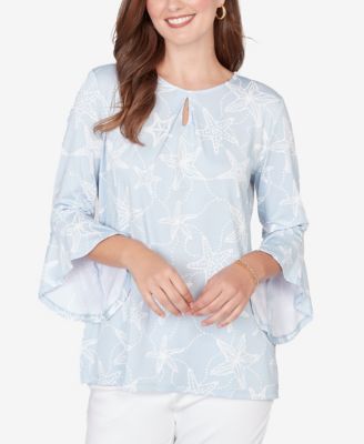 Petite Starfish Puff Print Flutter Sleeve Top