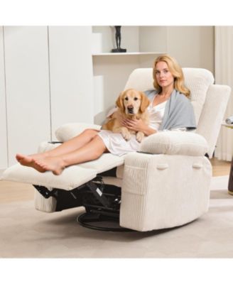 Nursery Recliner Chair, Oversized Corduroy Manual Glider with 360° Swivel, Rocking, Massage & Heat