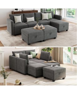 Modular Sectional Sleeper Sofa Bed with 3 Ottomans,Modular Sectionals with Storage Seats