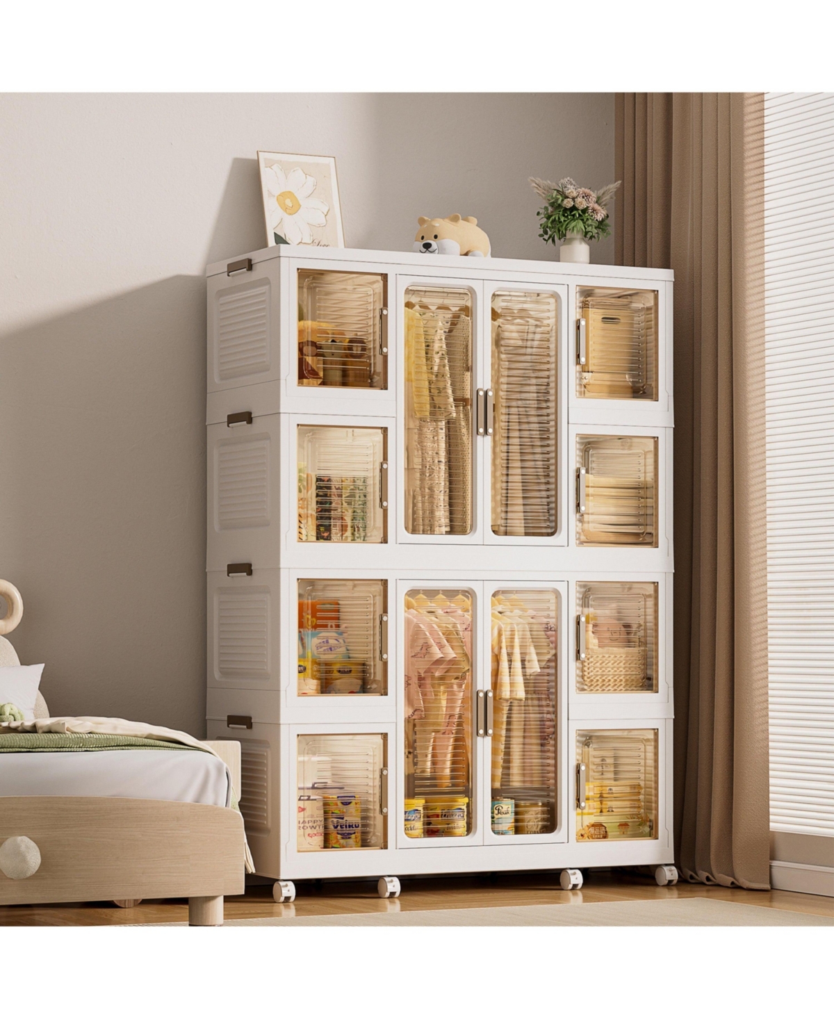 Boyel Living 12 Magnetic Doors, 2 Hanging Rods & 16 Hangers Portable Wardrobe Closet