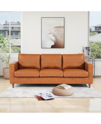 Leather Sofa, 83" Mid-Century Modern Couch, 3-Seater Sofa with Armrests and Comfy Cushions, Pu Deep Seat Sofas for Living Room, Bedroom