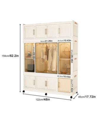 Portable Wardrobe Closet with 12 Magnetic Doors, 1 Hanging Rod & 6 Hangers