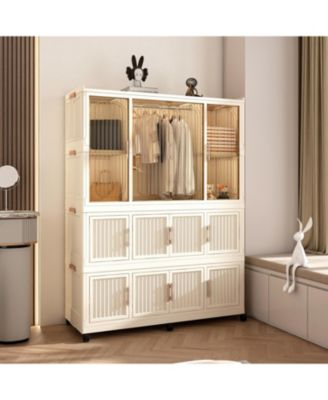 Portable Wardrobe Closet with 12 Magnetic Doors, 1 Hanging Rod & 6 Hangers