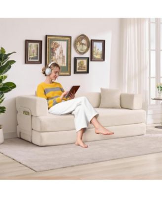 Convertible Couch - 78.7" Folding Sofa Bed with 2 Pillows,   No Assembly Required for Living Room, Bedroom