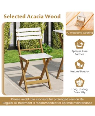 3-Piece Folding Patio Bistro Set w/ Slatted Design Small Outdoor Furniture Set