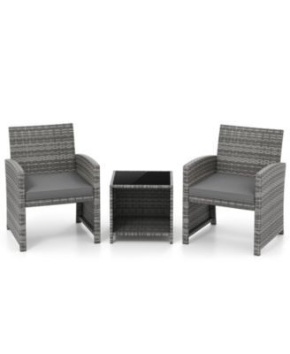3 Pieces Patio Furniture Set PE Rattan Chairs Set w/ Storage Coffee Table