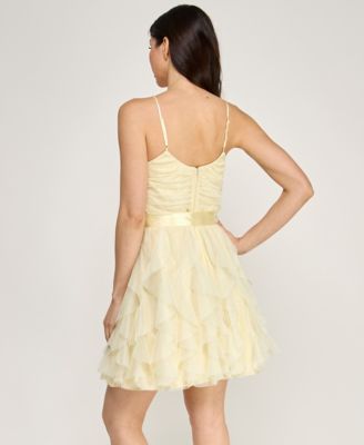 Juniors' Glitter Mesh Spaghetti Strap Short Dress