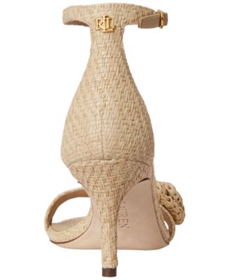 Women's Allie Mid-Heel Floral-Trim Raffia Sandals