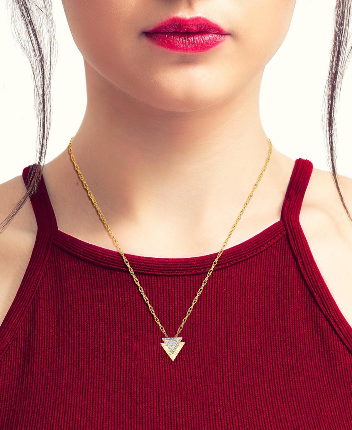 Macy's Diamond Pendant Necklace (1/5 ct. t.w.) in 10k Yellow Gold Over White Rhodium