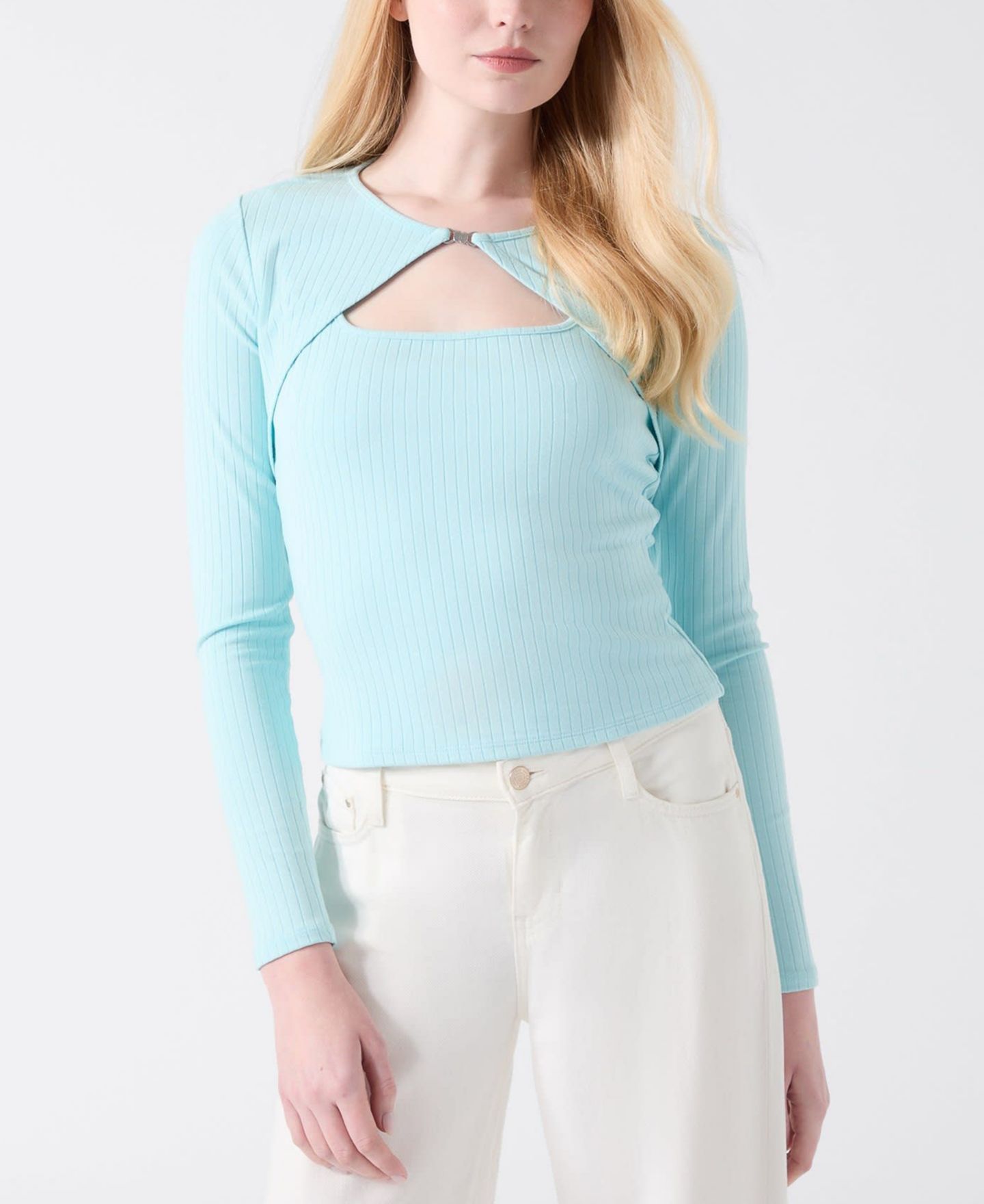 Женский топ GUESS Wren Cutout Long-Sleeve Knit, цвет: Синий — фото 1