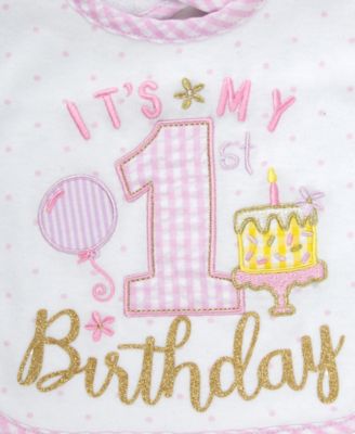 Baby Girls' Birthday Short-Sleeve Bodysuit, Tutu Skirt, Headband, Socks and Bib, 5-Piece Set