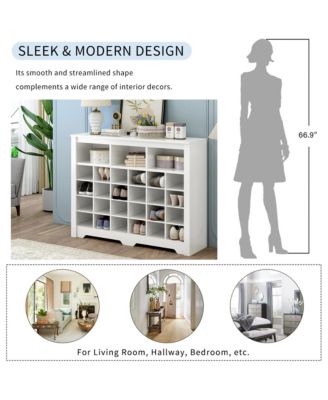 Sleek Design 24 Shoe Cubby Console, 5-Tier Storage Cabinet with Curved Base, Freestanding Shoe Organizer for Hallway, Living Room