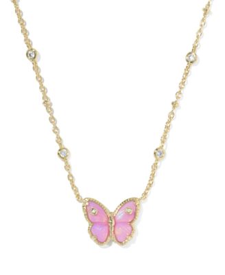 Imitation Pearl and 14k Gold Over Brass Cailey Butterfly Short Pendant Necklace