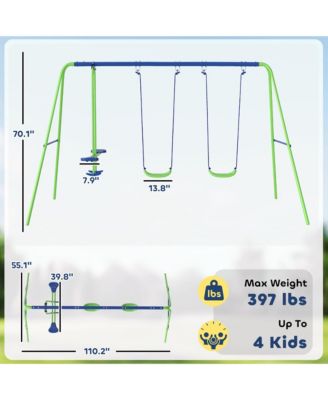 Outdoor Metal Swing Set with Two Seats and Glider