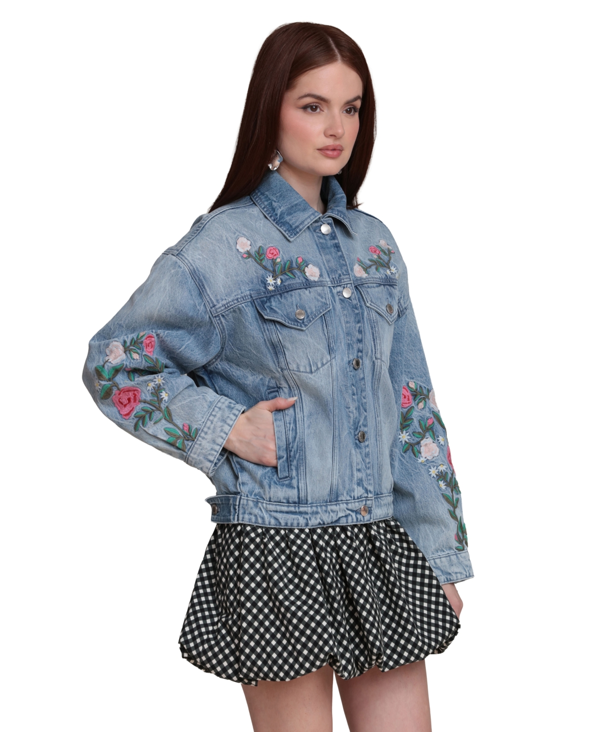 Avec Les Filles Women's Pleated Back Trucker Jacket