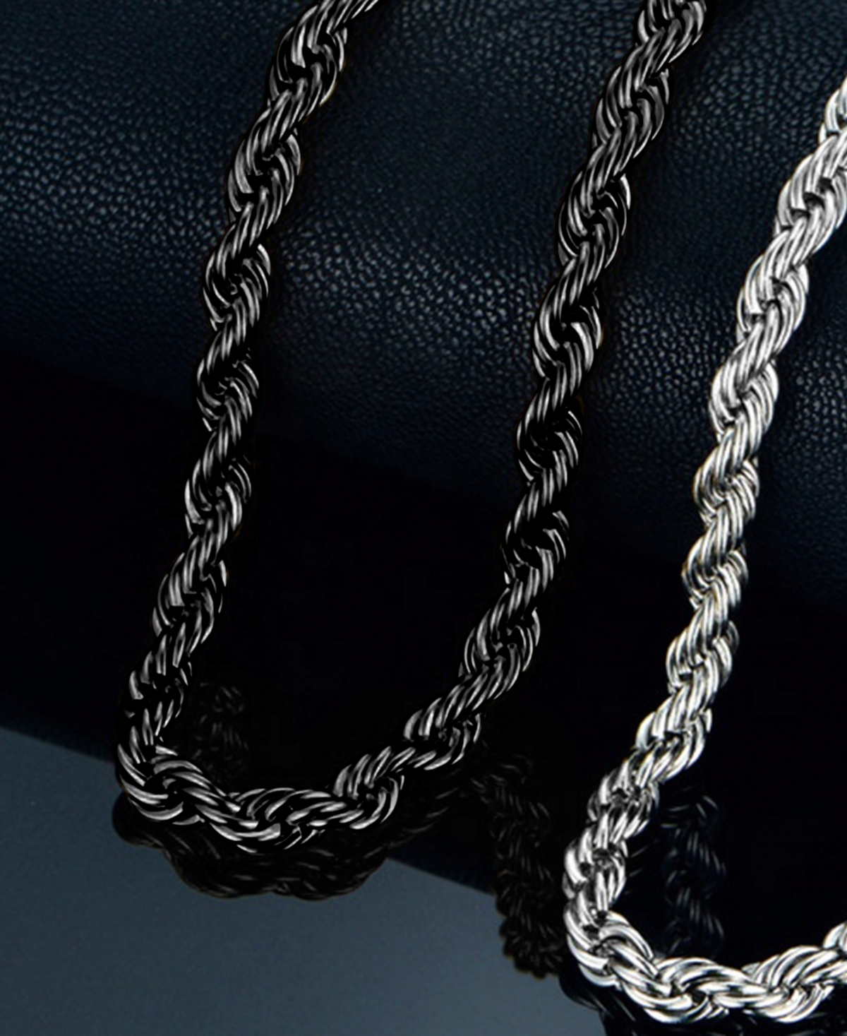 Rhona Sutton Men's Stainless Steel Black Plated Twisted Rope Chain Bracelet