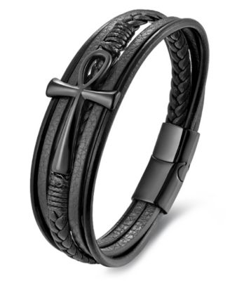 Men's Crux Noir Leather & Stainless Steel Bracelet