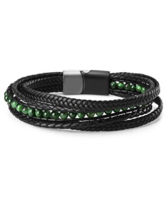 Men's Vero Green Leather Bracelet in Stainless Steel