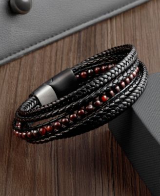 Men's Vero Leather Bracelet in Stainless Steel