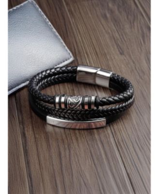 Men's Aegis Leather & Stainless Steel Bracelet