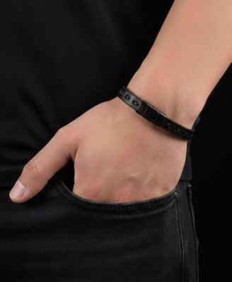 Men's Obsidian Leather & Stainless Steel Bracelet