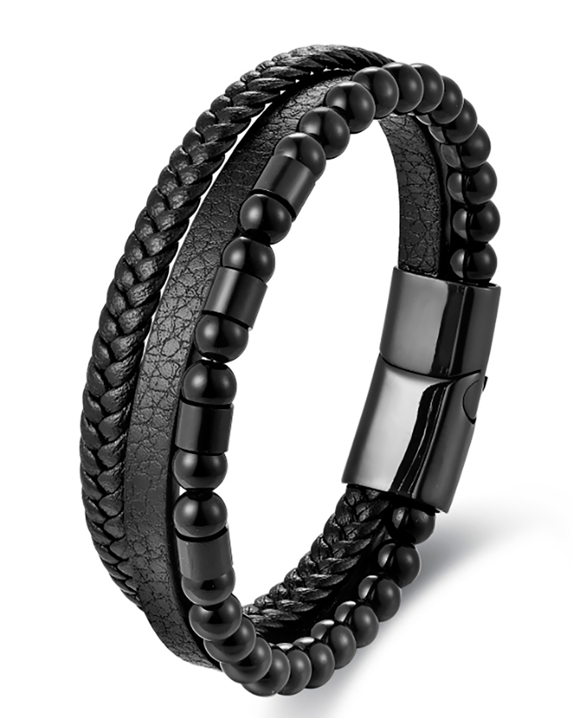 Rhona Sutton Men's Nero Leather & Stainless Steel Bracelet