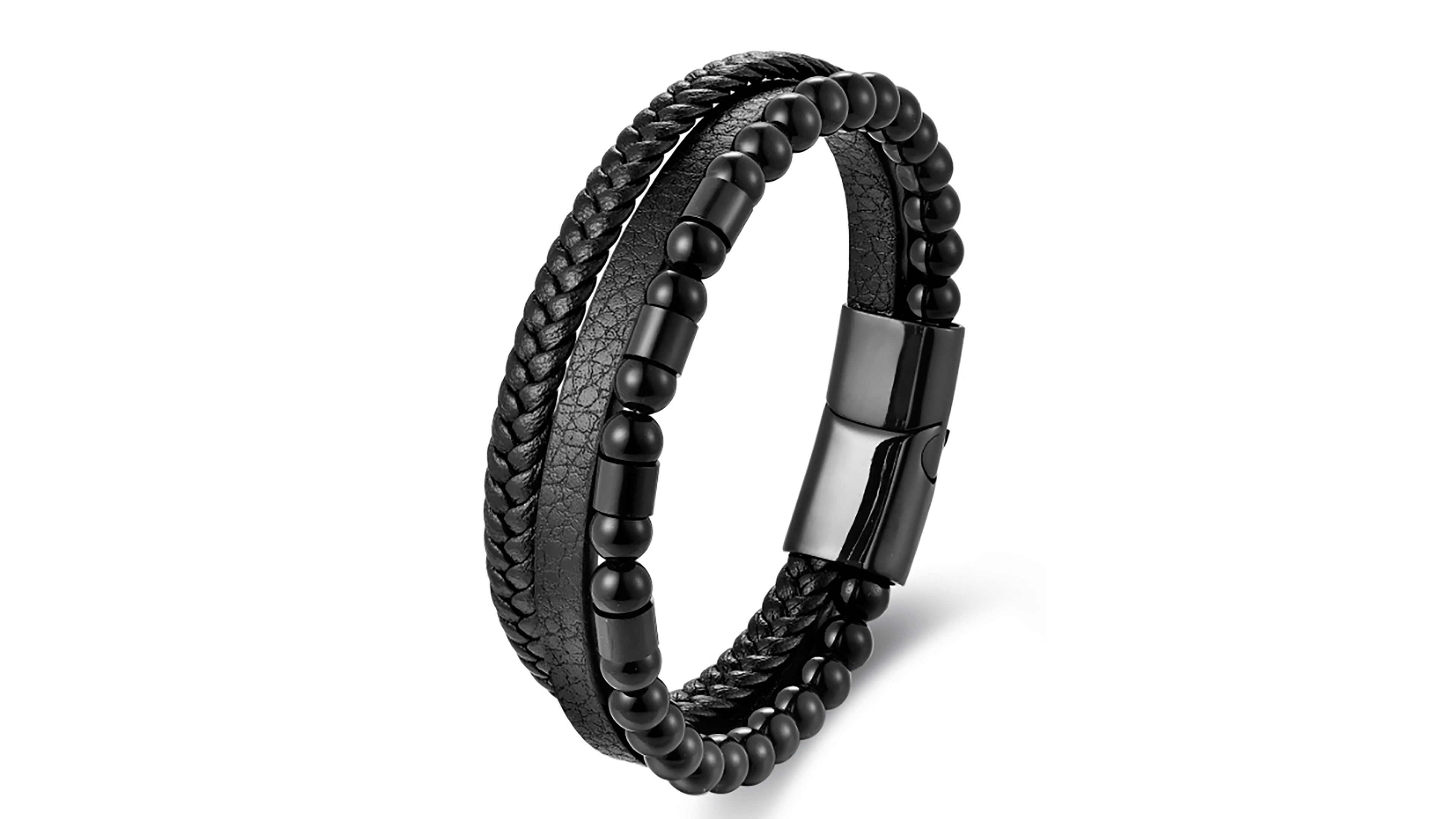Rhona Sutton Men's Nero Leather & Stainless Steel Bracelet