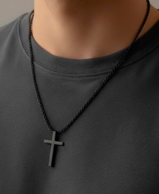 Men's Faith Cross Black Stainless Steel Pendant Necklace