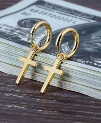 Men's Classic Cross Hoop Earrings in Sterling Silver