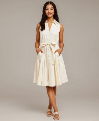 Women's Sleeveless Button-Front Fit-and-Flare Dress