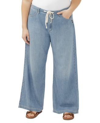 Plus Size Wide-Leg Drawstring Jeans