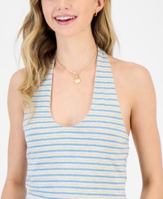 Juniors' Striped Knit Halter Top