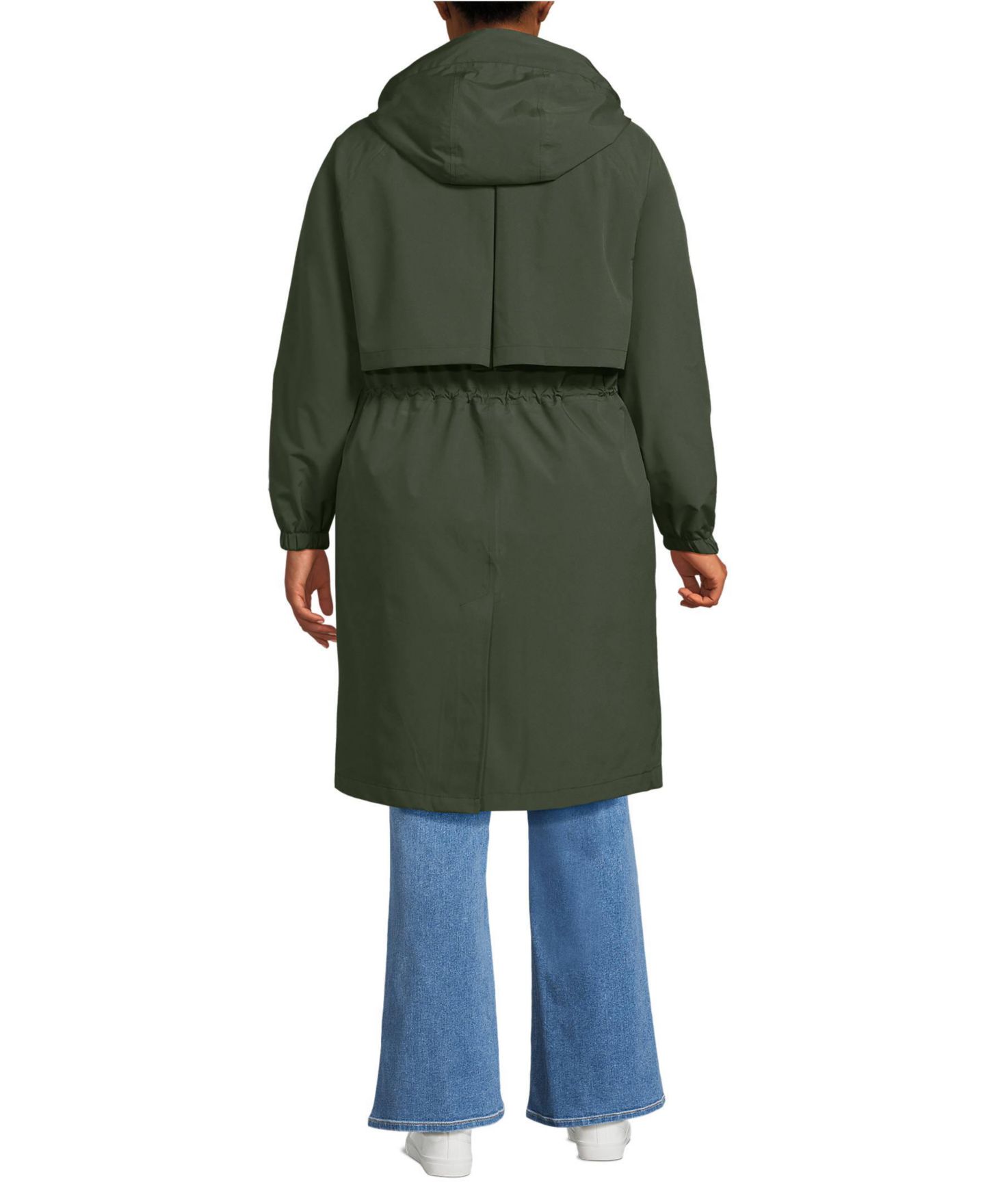 Женские куртки Lands' End Plus Size Squall Packable Long Raincoat, цвет: Оливковый зелёный — фото 2