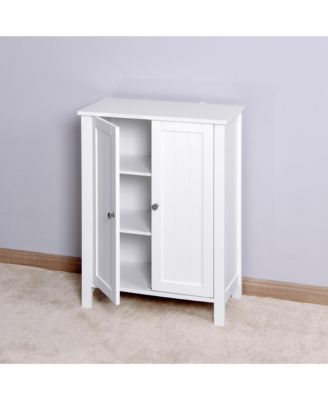 Bathroom Floor Storage Cabinet, Wooden Storage Organizer with Double Door and Adjustable Shelf for Bathroom, Laundry