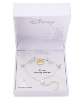 Mickey Mouse Cubic Zirconia Mickey and Heart Charm Bolo Bracelet