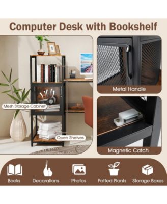 Computer Desk with Bookshelf, Storage Cabinet and Shelves, Home Office Workstation